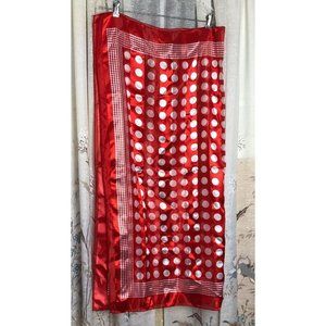 Vintage Red Scarf Square Polka Dot Semi Sheer 38" Pop of Color